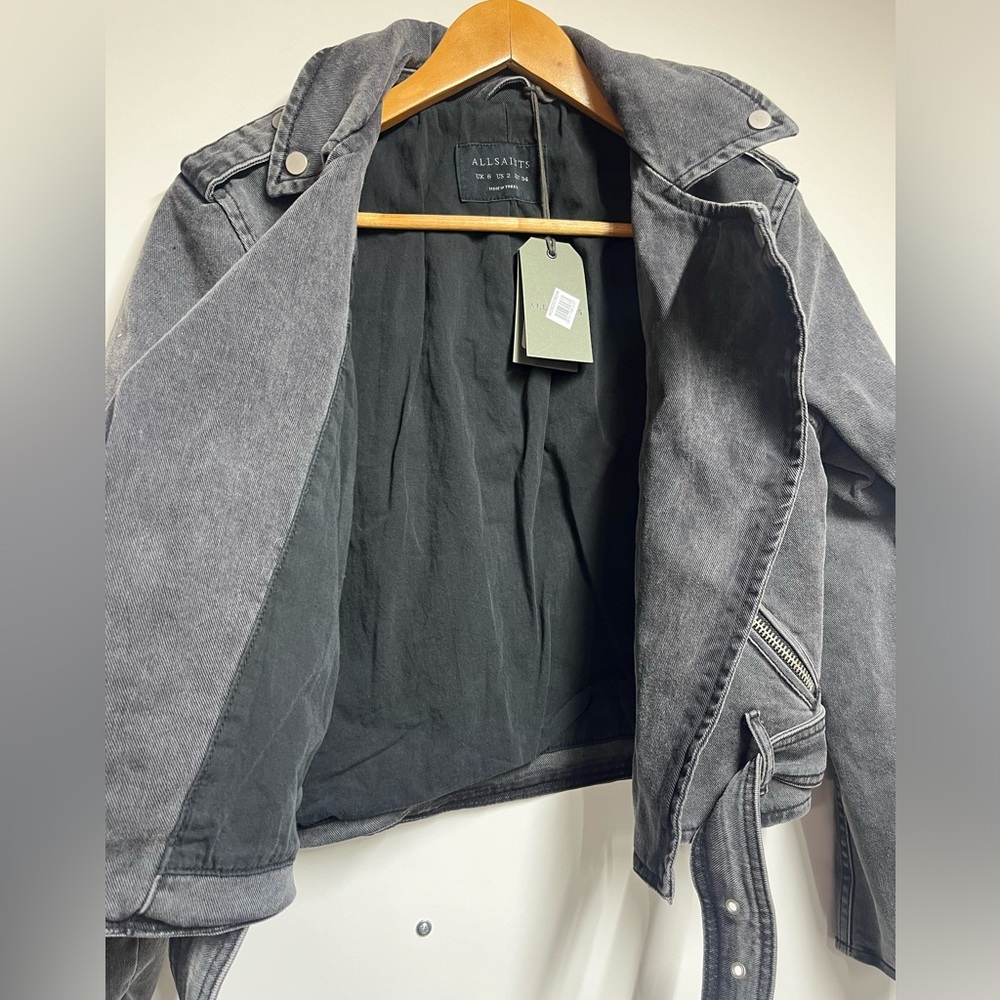 NEW NWT All Saints Balfern Denim Biker Jacket in Washed grey size 2 women’s - Picture 12 of 14